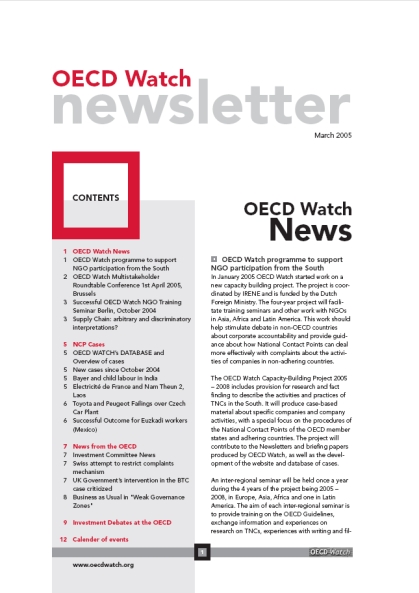 publication cover - OECD Watch Newsletter March 2005