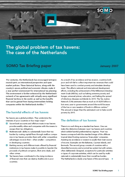 publication cover - The Global Problem of Tax Havens: The Case of the Netherlands