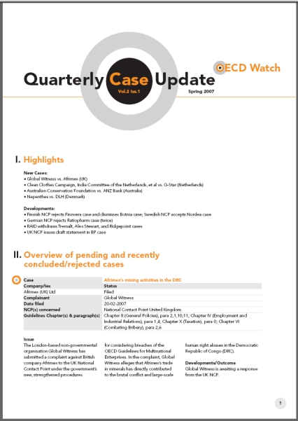 publication cover - OECD Watch Quarterly Case Update Spring 2007