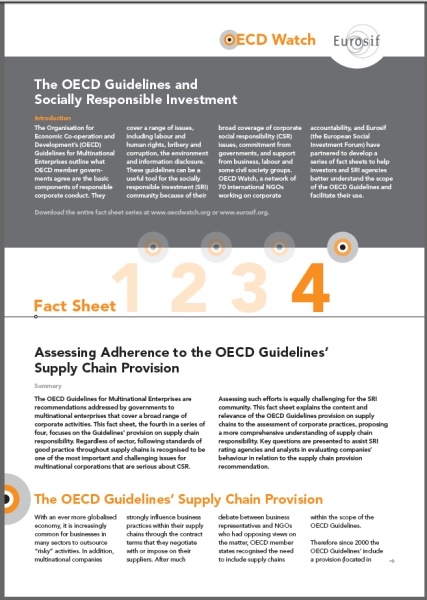 publication cover - OECD Watch Fact Sheet 4: Assessing Adherence to the OECD Guidelines’ Supply Chain Provision