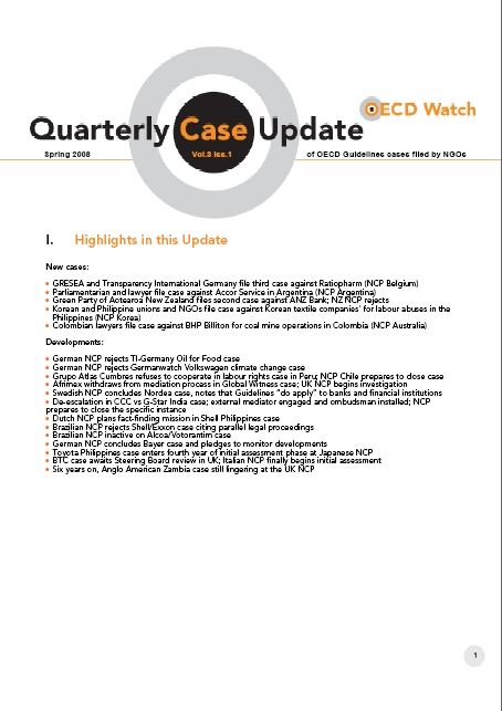 publication cover - OECD Watch Quarterly Case Update Spring 2008