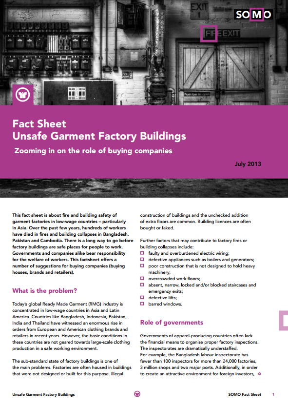 publication cover - Fact Sheet: Unsafe Garment Factory Buildings