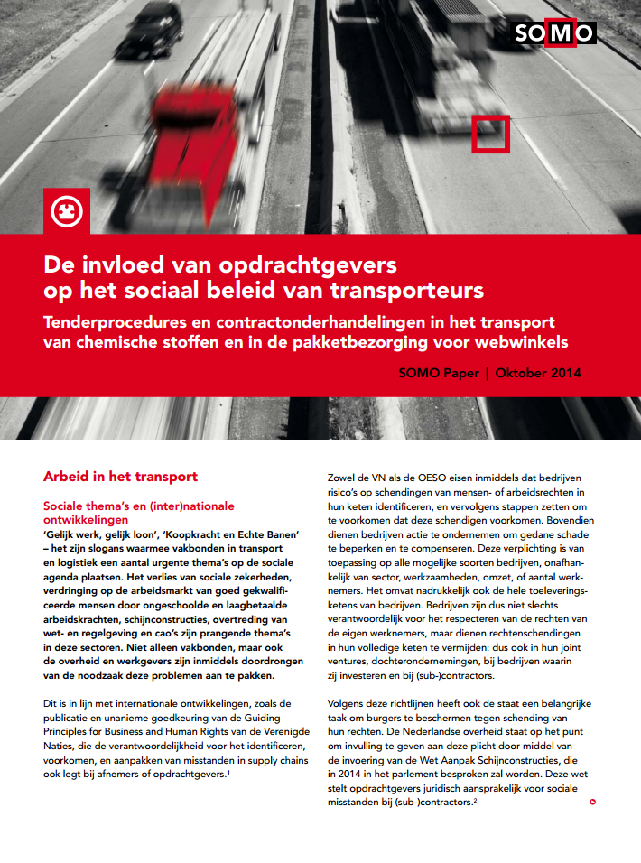 publication cover - De invloed van opdrachtgevers op het sociaal beleid van transporteurs