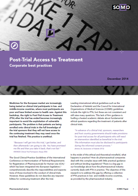 publication cover - Toegang tot behandeling na medicijnenonderzoek