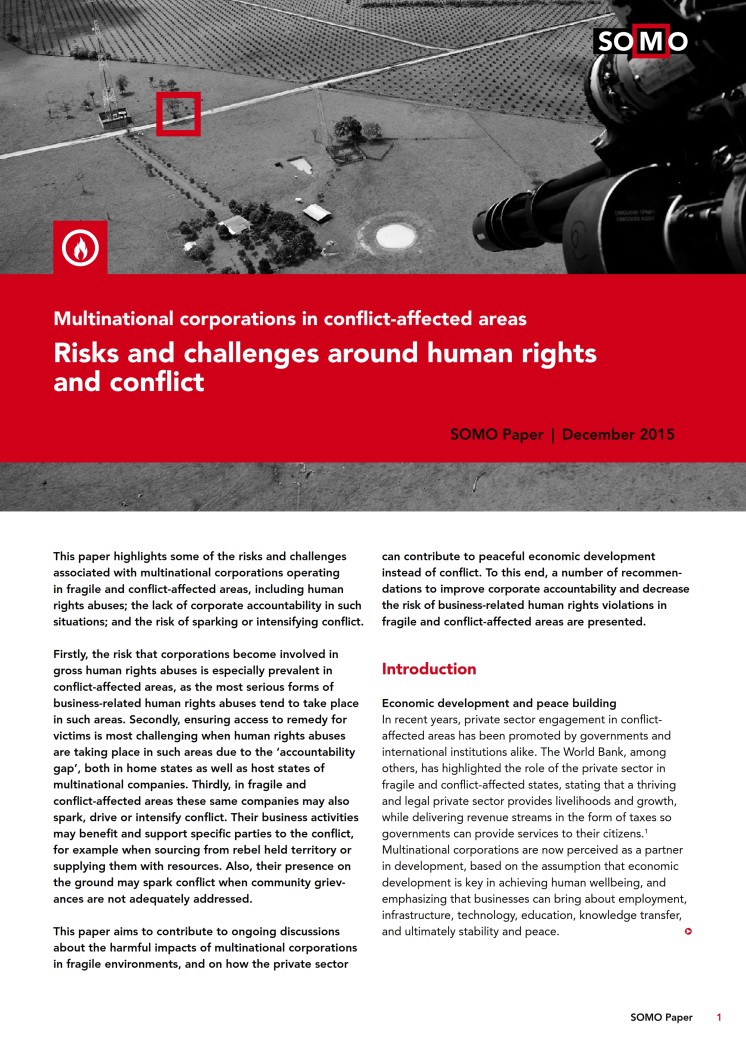 publication cover - Risks and challenges around human rights and conflict