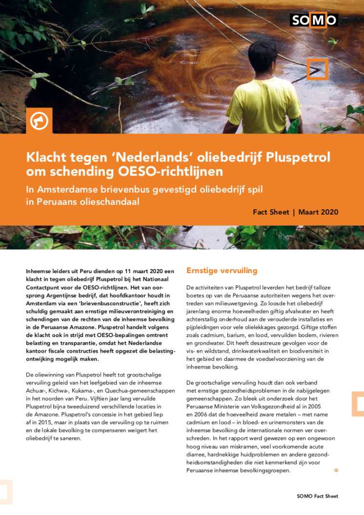 publication cover - Klacht tegen ‘Nederlands’ oliebedrijf Pluspetrol om schending OESO-richtlijnen
