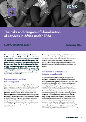publication cover - The risks and dangers of liberalisation of services in Africa under EPAs