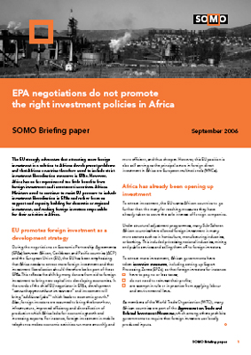 publication cover - EPA negotiations do not promote the right investment policies in Africa