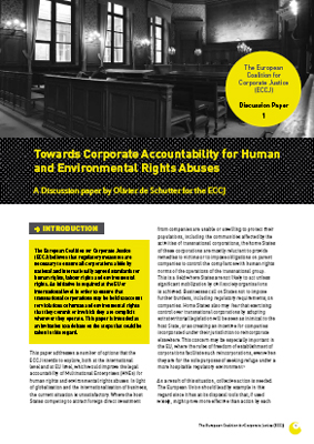 publication cover - Towards Corporate Accountability for Human and Environmental Rights Abuses