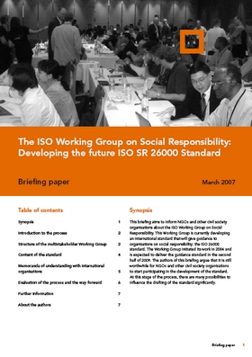 publication cover - Developing the future ISO SR 26000 Standard