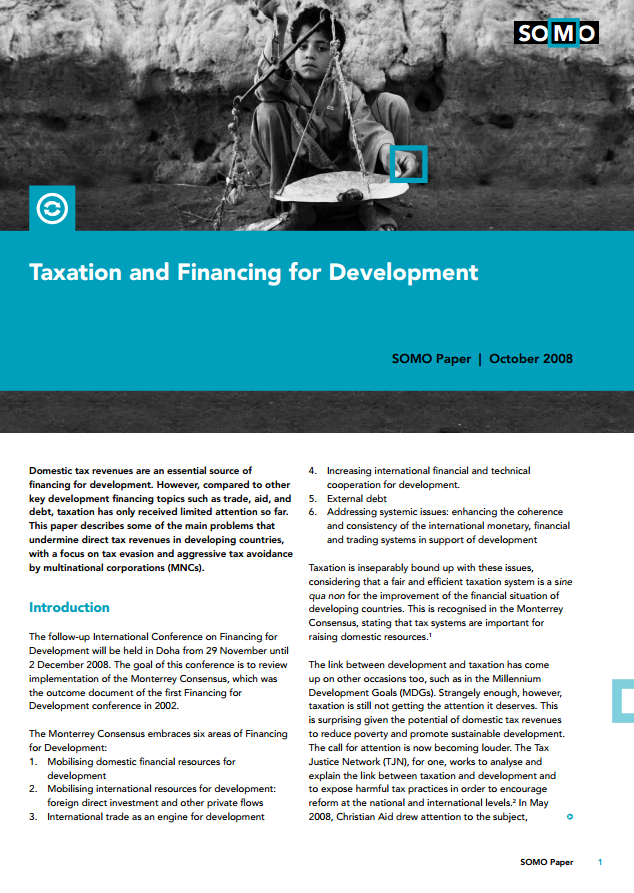 publication cover - Taxation and Financing for Development