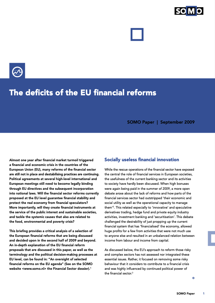 publication cover - The deficits of the EU financial reforms