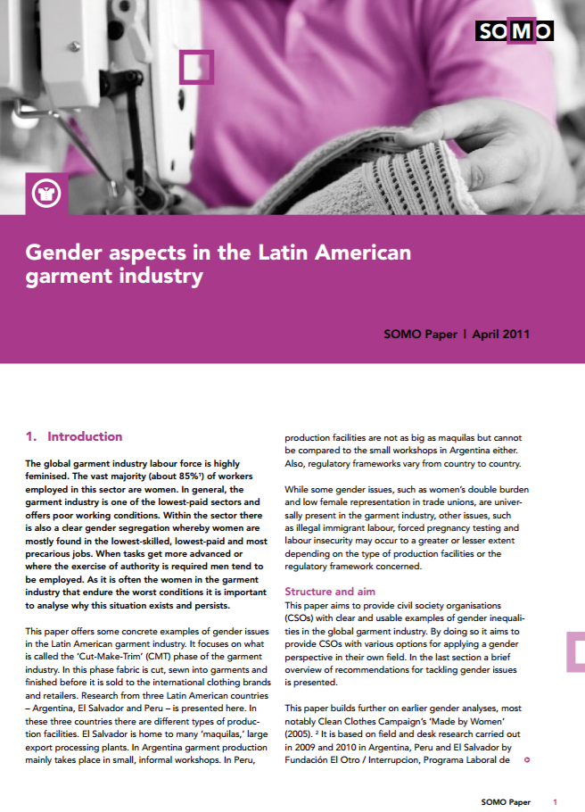 publication cover - Gender aspects in the Latin American garment industry