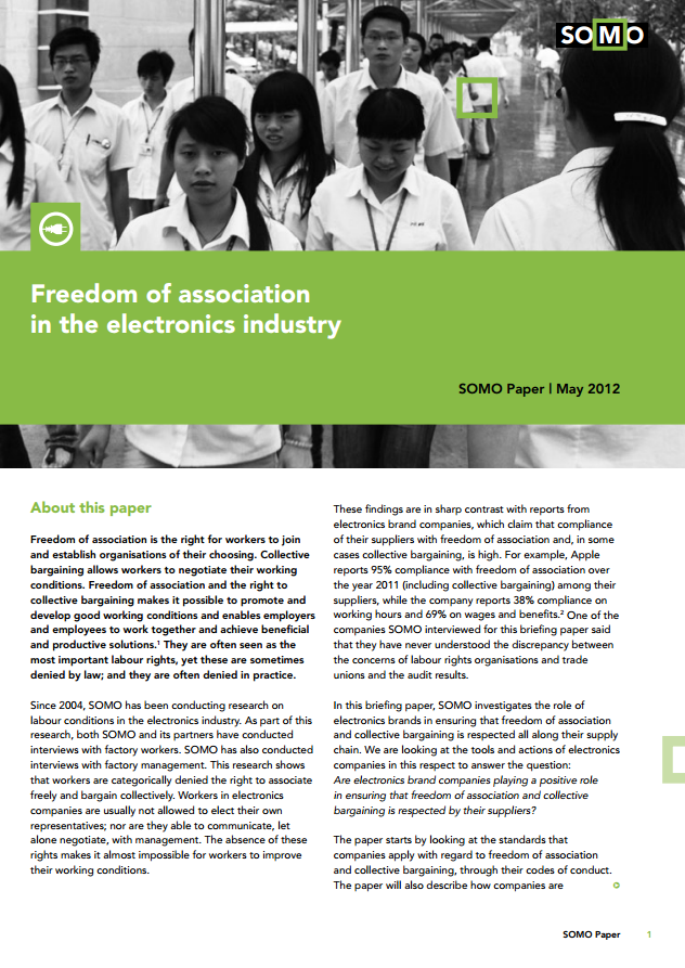publication cover - Freedom of association in the electronics industry
