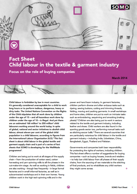 publication cover - Fact Sheet: Child labour in the textile & garment industry