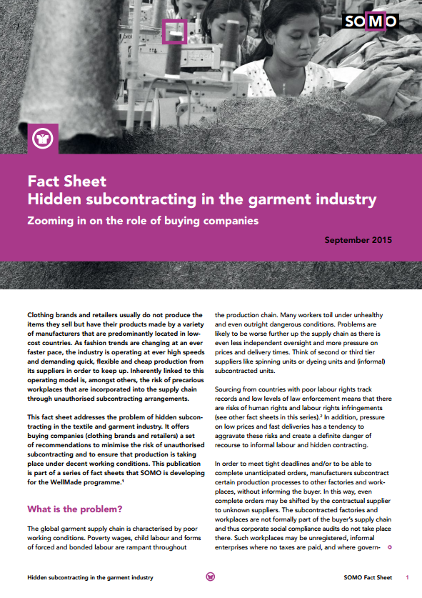 publication cover - Fact sheet: Hidden subcontracting in the garment industry