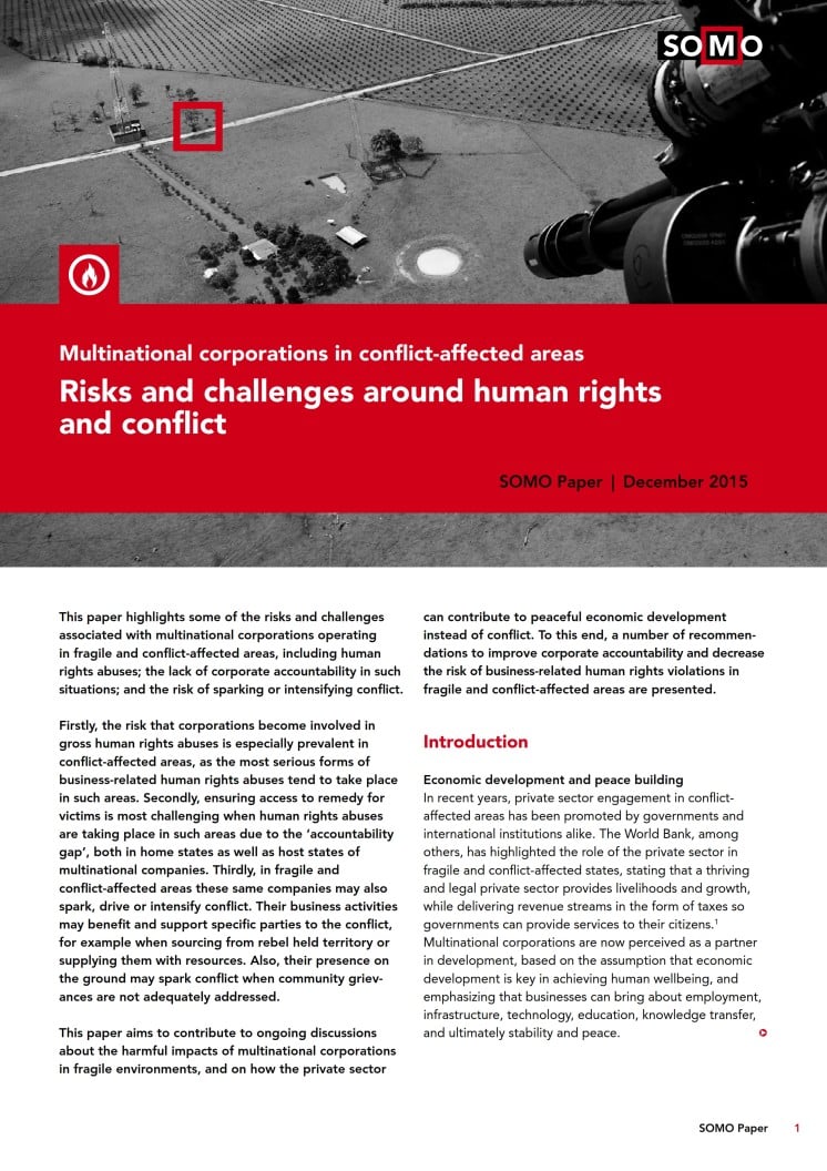 publication cover - Risks and challenges around human rights and conflict