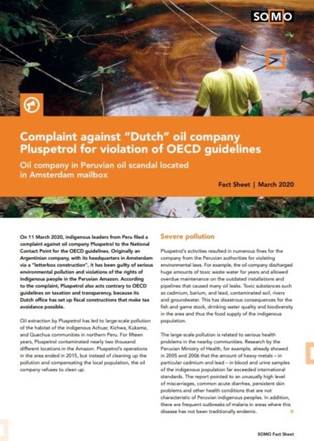 publication cover - Complaint against “Dutch” oil company Pluspetrol for violation of OECD guidelines