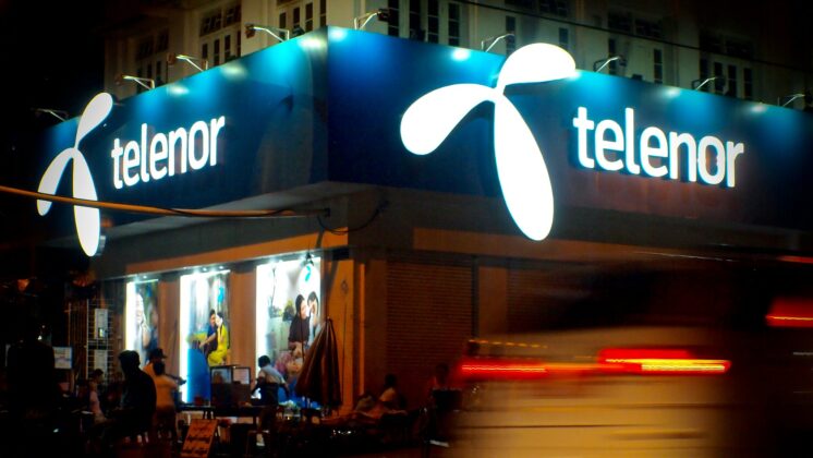 Store of Norwegian telco Telenor in downtown Yangon, Myanmar, one of first three companies offering a cellphone network in the country.
